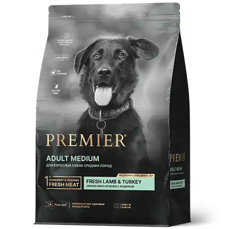 Купить premier сухой корм для взрослых собак средних пород с индейкой и ягненком