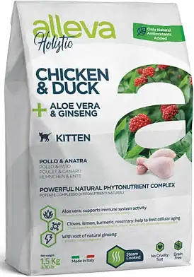 Alleva Holistic Kitten сухой корм для котят с курицей, уткой, алоэ вера и женьшенем